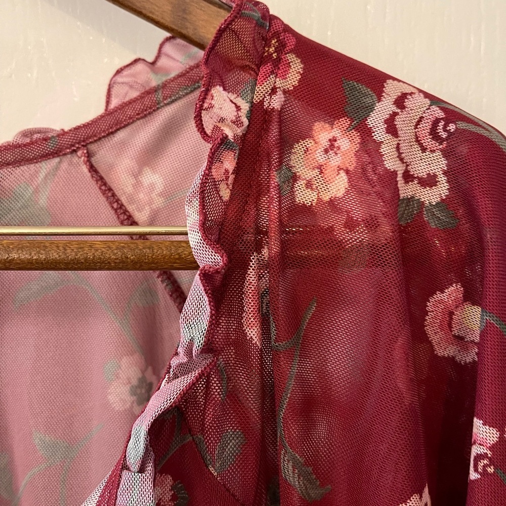 Lane Bryant Burgundy Floral Blouse - Picture 3 of 7